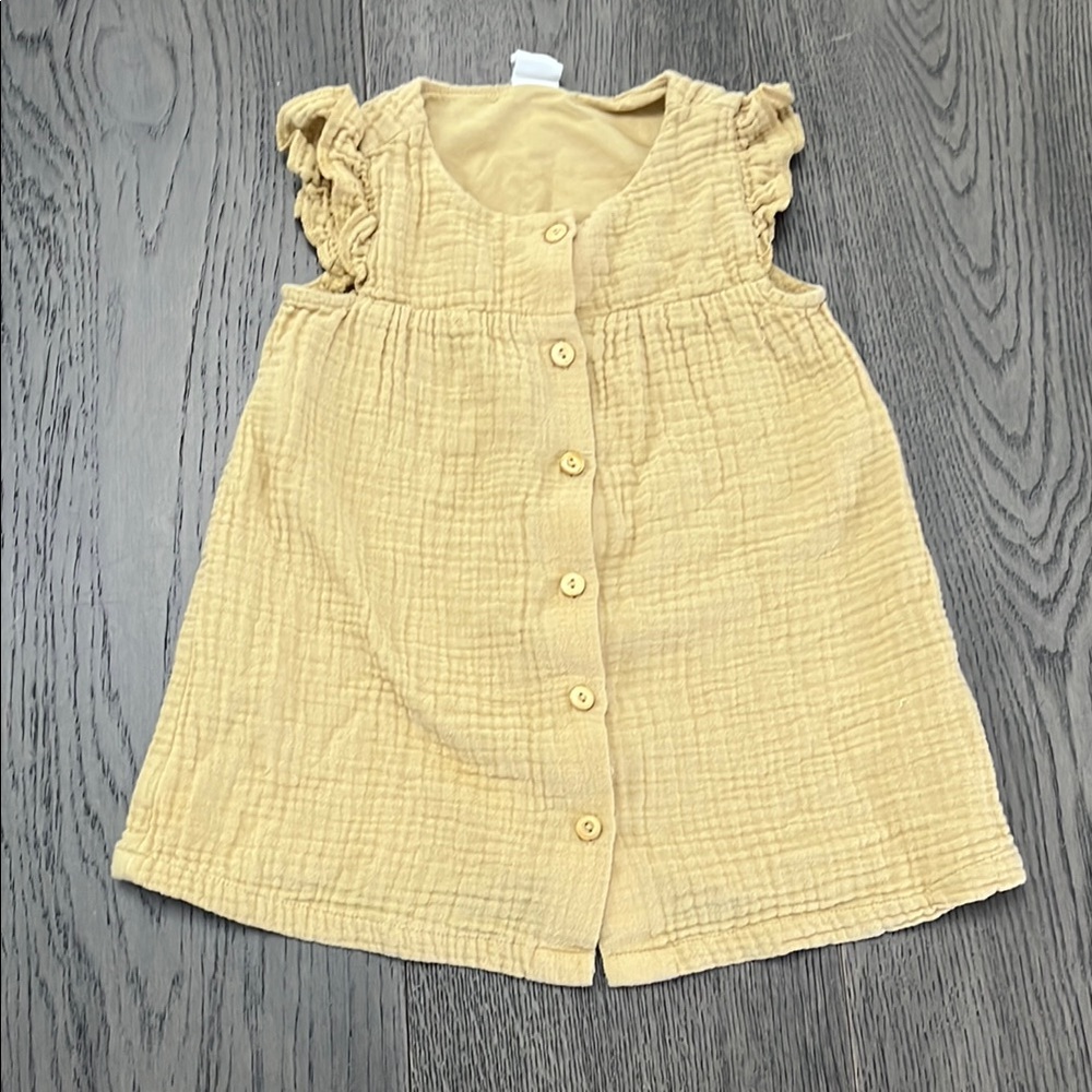 H&M Organic Corton Mustard Yellow Ruffled Buttoned Sundress 12-18m